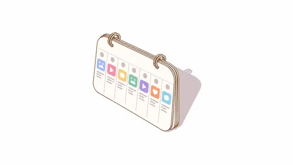 Illustrated calendar representing a week of scheduled social posts.