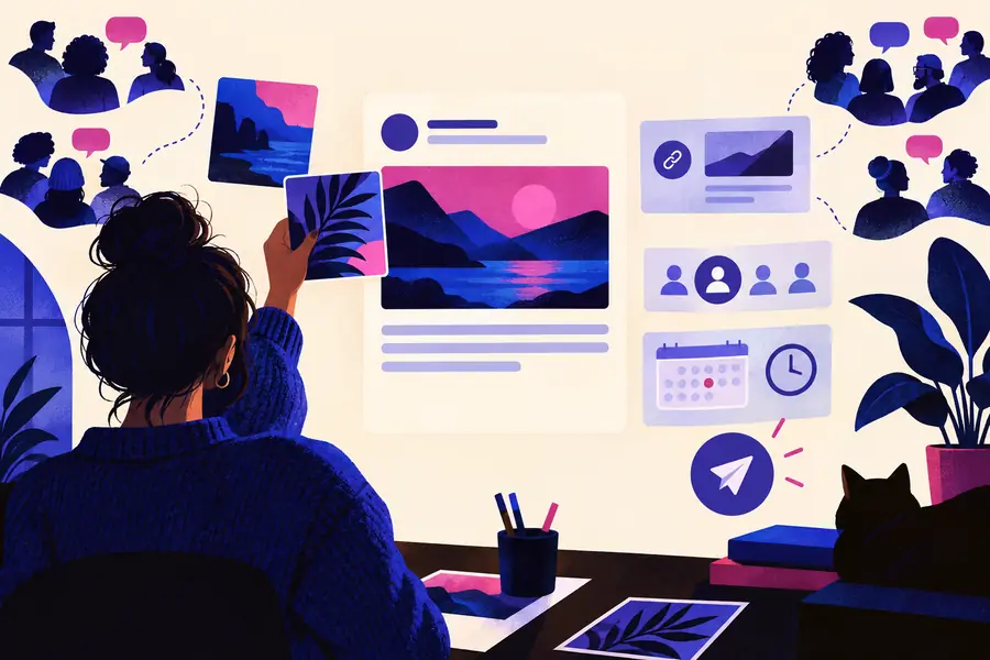 Illustration of a post being prepared in a social publishing composer