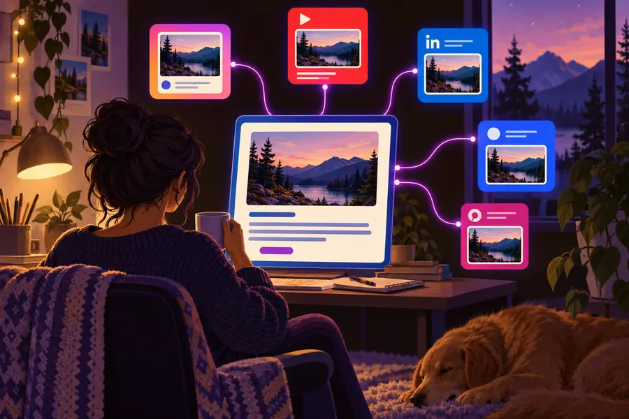 Post composer showing connected publishing channels